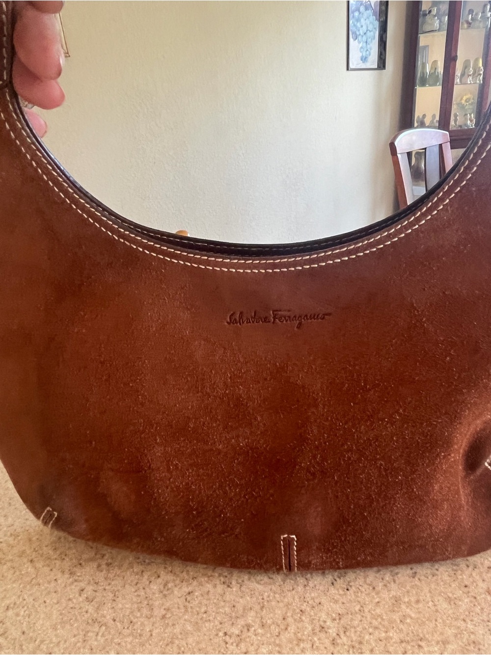 Salvatore Ferragamo Chestnut Brown Suede Hobo with Leather Trim - Picture 2 of 5
